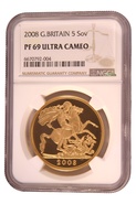 2008 - Gold £5 Proof Coin (Quintuple Sovereign) NGC PF69