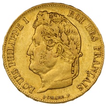 1841 French 20 Francs Gold Coin Louis-Philippe Laureate Head A