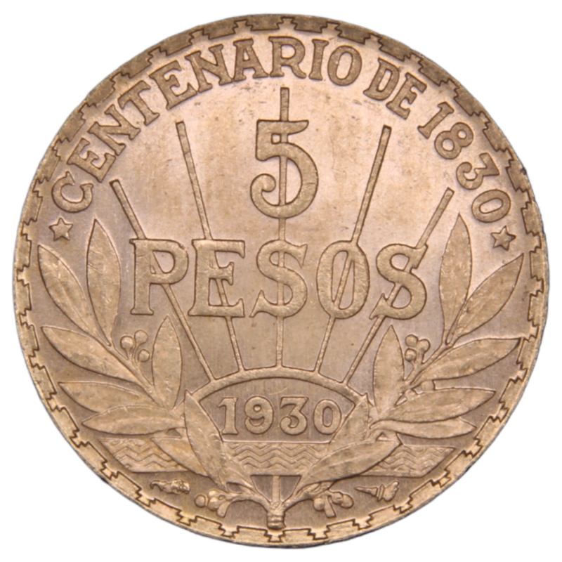 1930 Uruguay 5 Pesos Quarter Ounce Gold Coin
