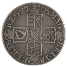 1708 Silver Shilling Coin Queen Anne Fine