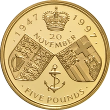 1997 Proof Gold £5 Crown Coin Golden Wedding Anniversary of Her Majesty the Queen