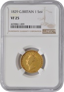 1829 Gold Sovereign Coin George IV Bare Head NGC VF25