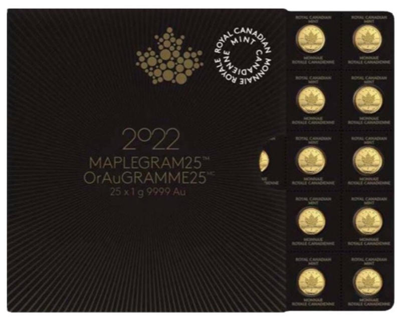 2022 MapleGram 25 x 1 Gram Gold Coins