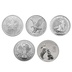 2023 1oz Silver Coin Set; Britannia, Maple, Philharmonic, Eagle, Rabbit