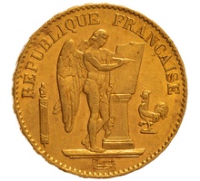 1874 French 20 Francs Gold Coin Guardian Angel A