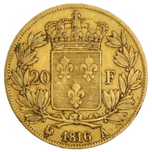 1816 20 French Francs - Louis XVIII Bare Head - A