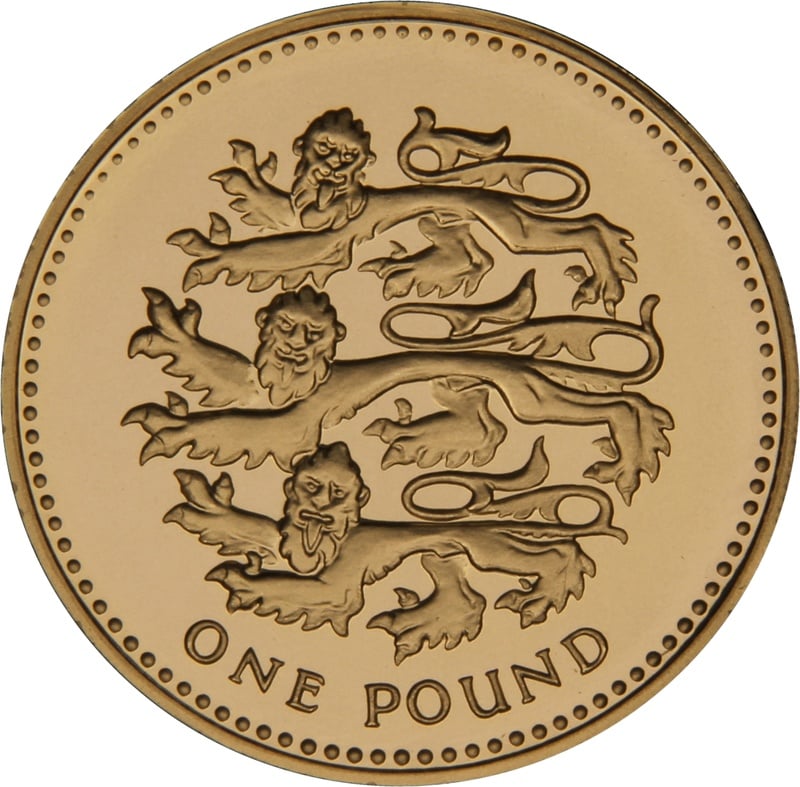 2002 Proof Gold £1 Pound Coin Three Lions