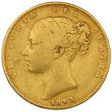 1843/2 Gold Sovereign Queen Victoria Young Head Shield Back Rare 3/2 Overdate