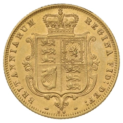 1877 Gold Half Sovereign Queen Victoria Young Head Shield Back