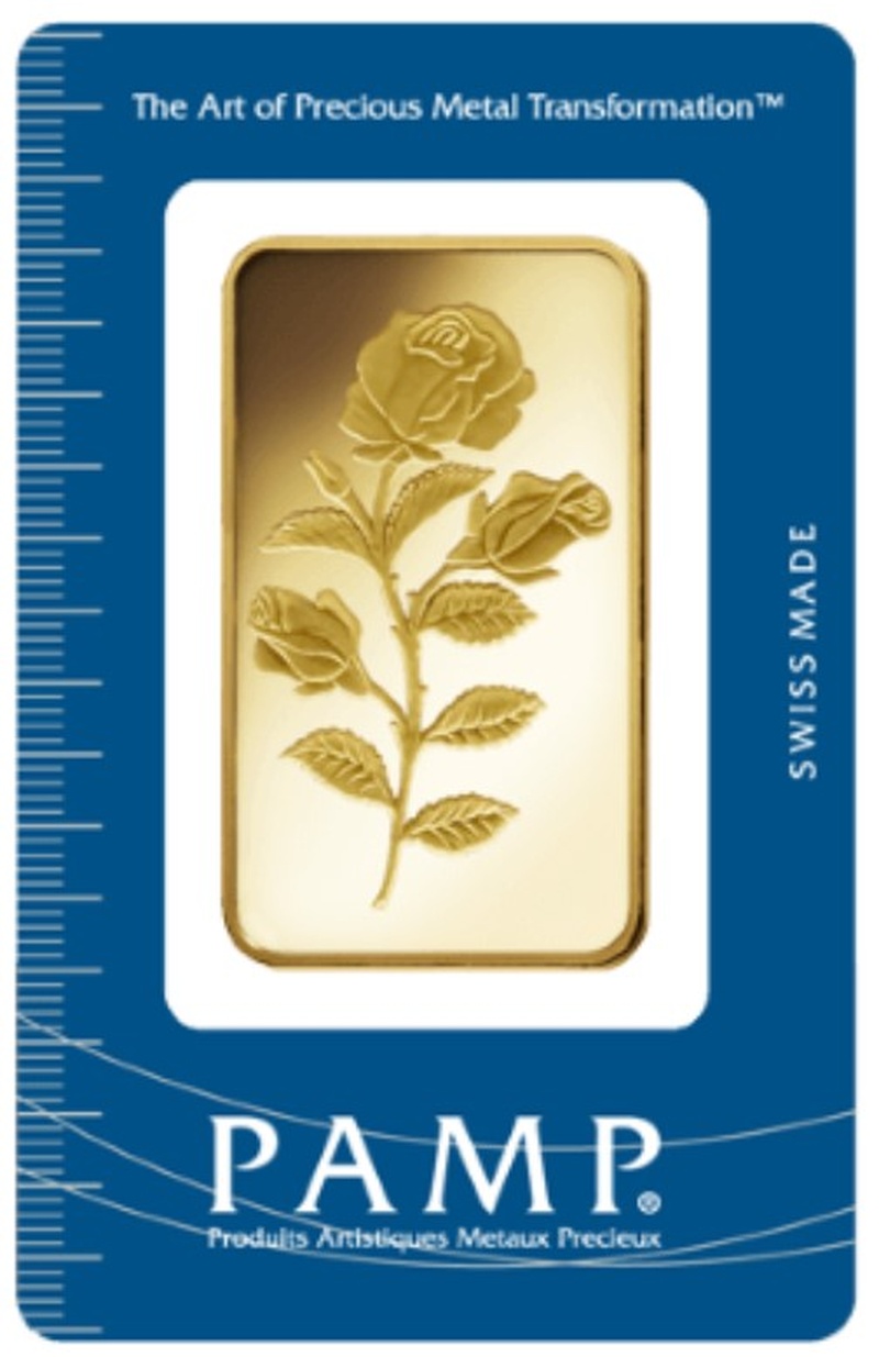 100g Gold Bar PAMP Rosa Minted