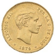 1879 Spanish 25 Pesetas Gold Coin Alfonso XII