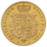 1860 Gold Half Sovereign Queen Victoria Young Head Shield Back