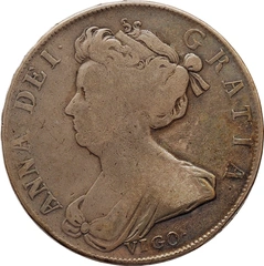 1703 Silver Half Crown Coin Queen Anne Vigo