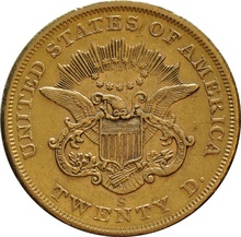 1857 $20 Double Eagle Liberty Head Gold Coin, San Francisco