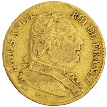 1814 20 French Francs - Louis XVIII Uniformed Bust - L