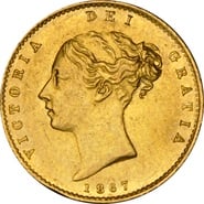 1867 Gold Half Sovereign Queen Victoria Young Head Shield Back NGC AU58
