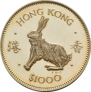 $1000 Hong Kong Gold Coin 1987 Year of the Rabbit