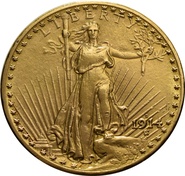 1914 $20 Gold Coin Double Eagle St Gaudens Head Denver