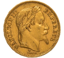 1870 French 20 Francs Gold Coin Napoleon III Laureate Head BB