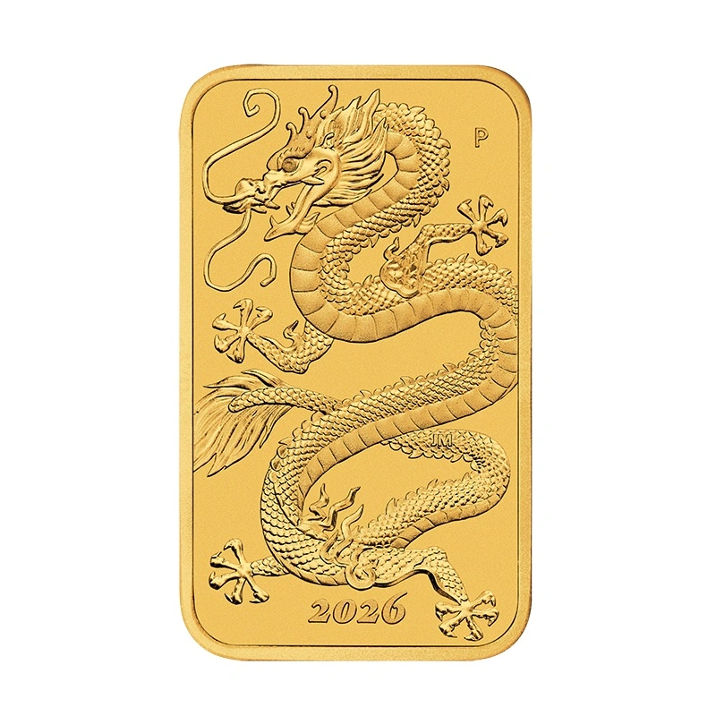 2026 Perth Mint 1oz Dragon Rectangular Gold Bar (Coin)