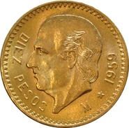 Mexican Diez 10 Pesos Gold Coin