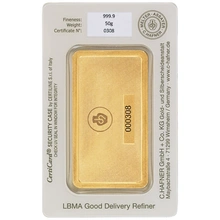 50g Gold Bar C. Hafner Minted