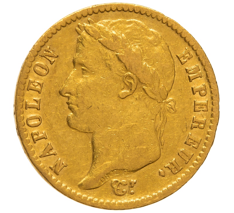 1814 French 20 Francs Gold Coin Napoleon I Laureate Head A