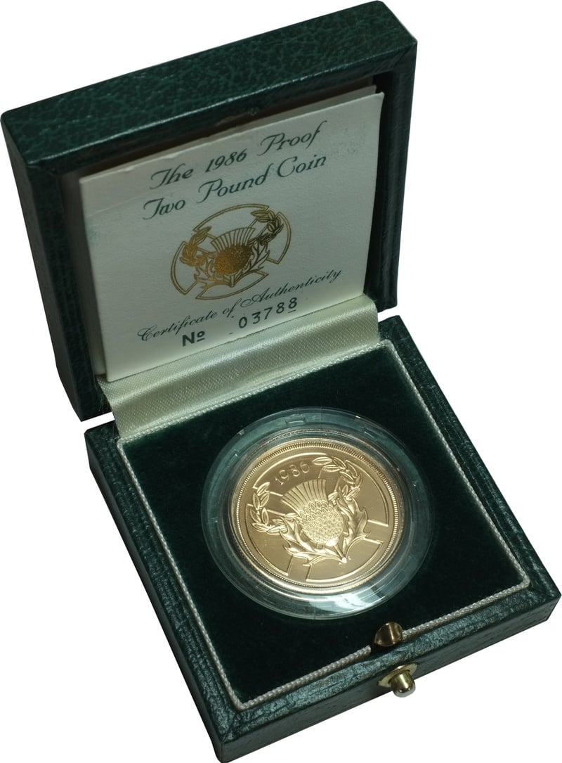 1986 £2 Two Pound Proof Gold Coin: Commonwealth Games Boxed