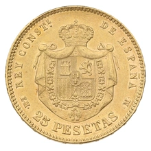 1879 Spanish 25 Pesetas Gold Coin Alfonso XII