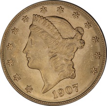 1907 $20 Gold Coin Double Eagle Liberty Head Denver NGC MS63