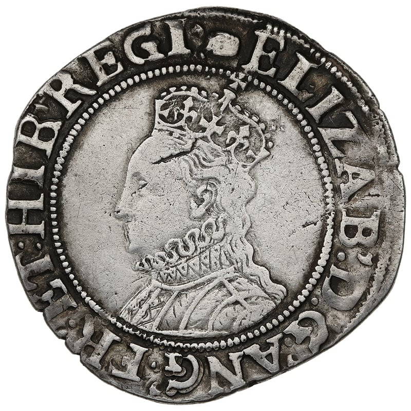 1592-1595 Silver Shilling Coin Elizabeth I Tun