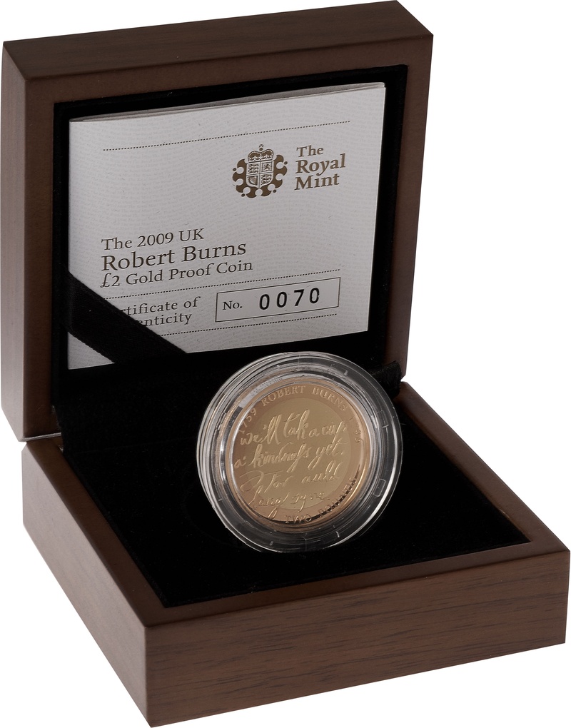 2009 £2 Two Pound Proof Gold Coin: Robert Burns Boxed
