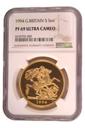 1994 Proof Gold £5 Coin Quintuple Sovereign NGC PF69