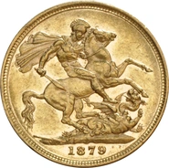 1879 Gold Sovereign Coin Queen Victoria Young Head Sydney