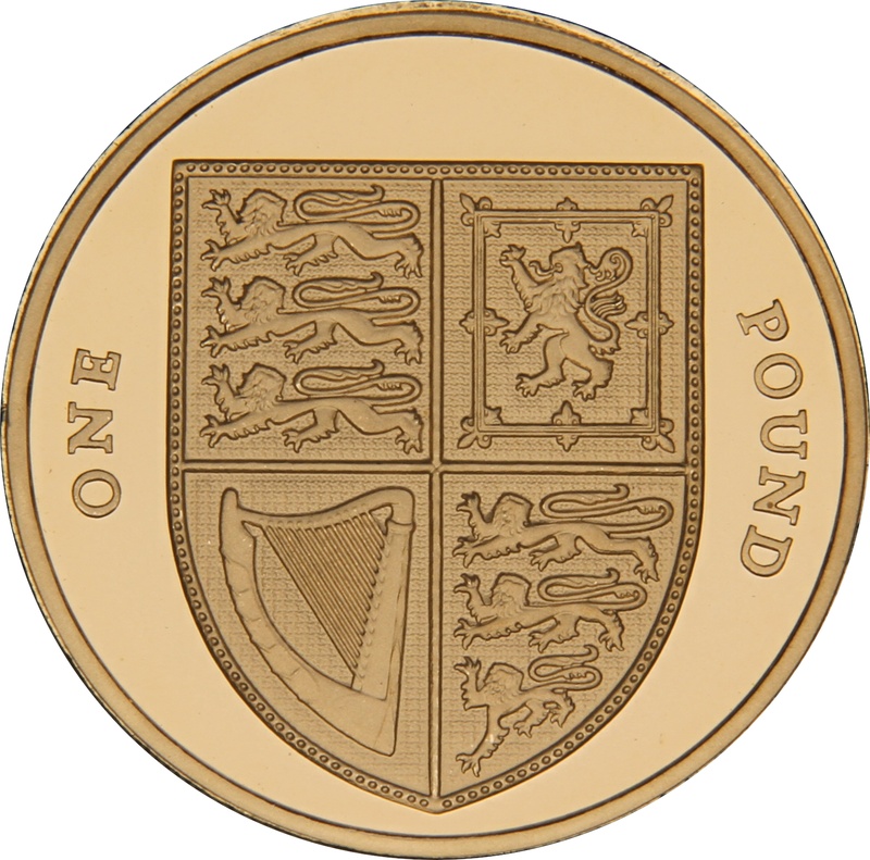 2015 Proof Gold £1 Pound Coin Royal Shield of Arms Fifth Portrait