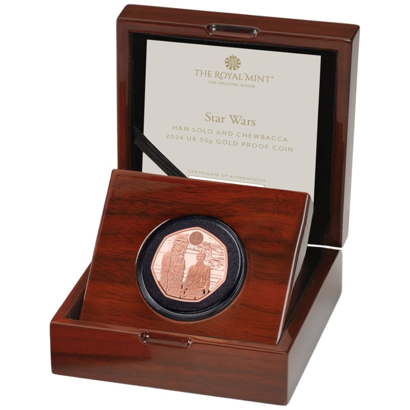 2024 50p Han Solo & Chewbacca Boxed Star Wars Proof Gold Coin Boxed