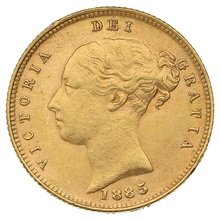 1885 Gold Half Sovereign Queen Victoria Young Head Shield Back