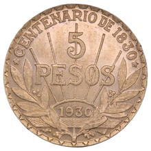 1930 Uruguay 5 Pesos Quarter Ounce Gold Coin