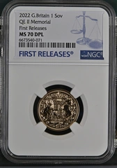 2022 Gold Sovereign Coin Elizabeth II Memorial NGC MS70
