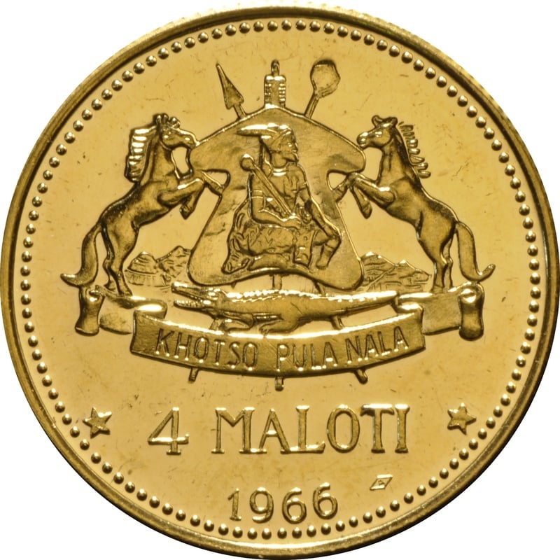 1966 Lesotho 4 Maloti Gold Coin Independence