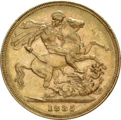 1885 Gold Sovereign Coin Queen Victoria Young Head George Dragon Sydney PCGS AU58