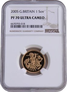 2005 Proof Gold Sovereign Coin Elizabeth II Fourth Head NGC PF70