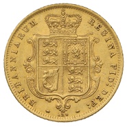 1872 Gold Half Sovereign Queen Victoria Young Head Shield Back