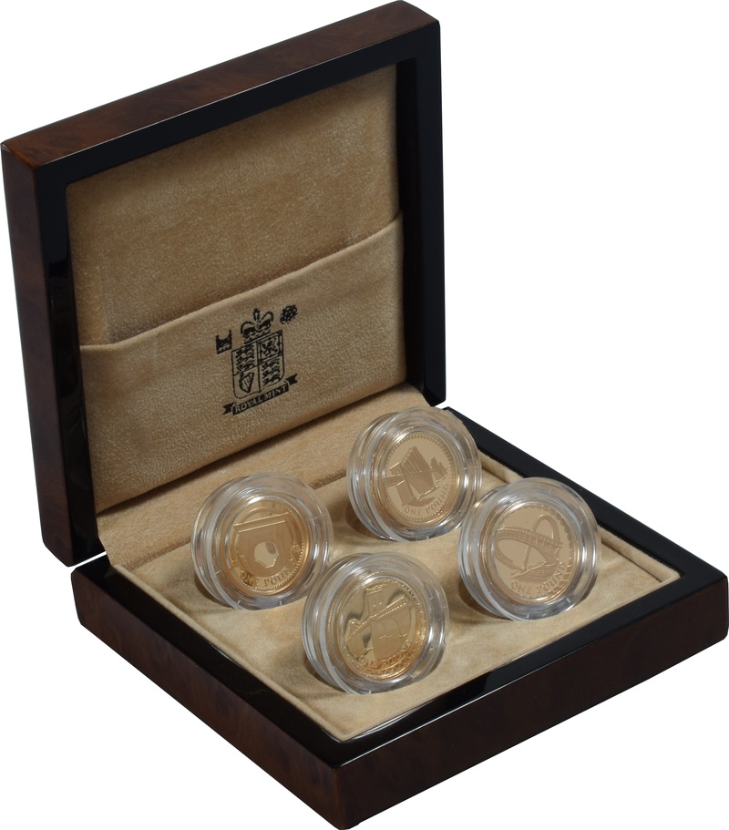 2004-2007 Proof Gold £1 Pound Coin Bridges 4 Coin Set Boxed