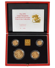 1992 Proof Gold Sovereign 4 Coin Set Boxed
