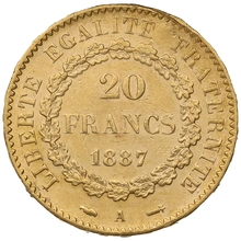 1887 French 20 Francs Gold Coin Guardian Angel A