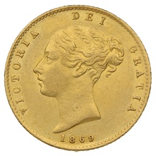 1869 Half Sovereign Victoria Young Head Shield Back - London