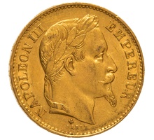 1868 French 20 Francs Gold Coin Napoleon III Laureate Head BB