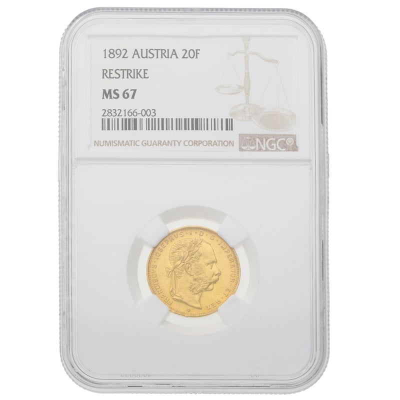 1892 Austrian 20 Francs 8 Florin Gold Coin