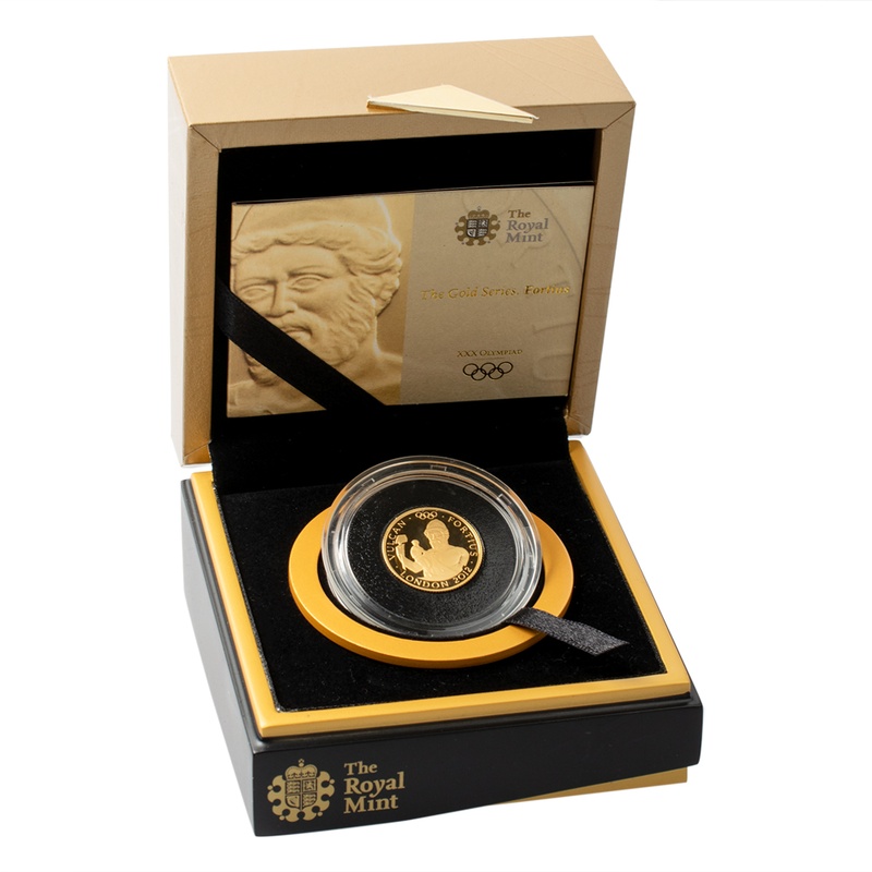 London 2012 Gold Series Fortius Vulcan 1/4oz Proof Gold Coin Boxed